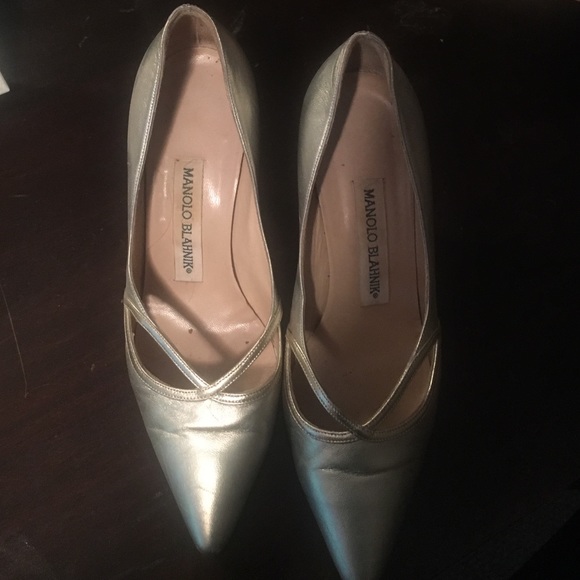 Manolo Blahnik silver heels 36.5