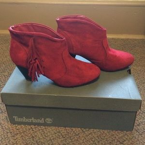Charlotte Russe Red Suede Fringe Booties