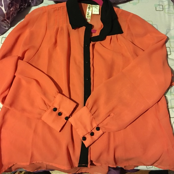 Hi-low orange and black button up shirt
