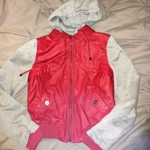 Red and gray zip-up jacket