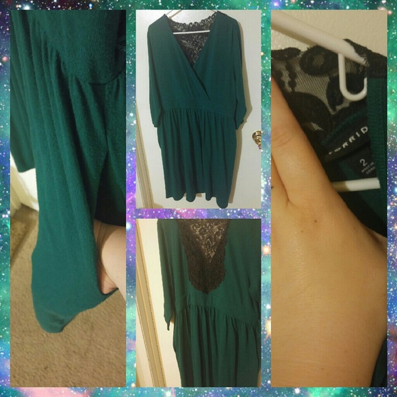 Green Sweater Knit Lace Dress