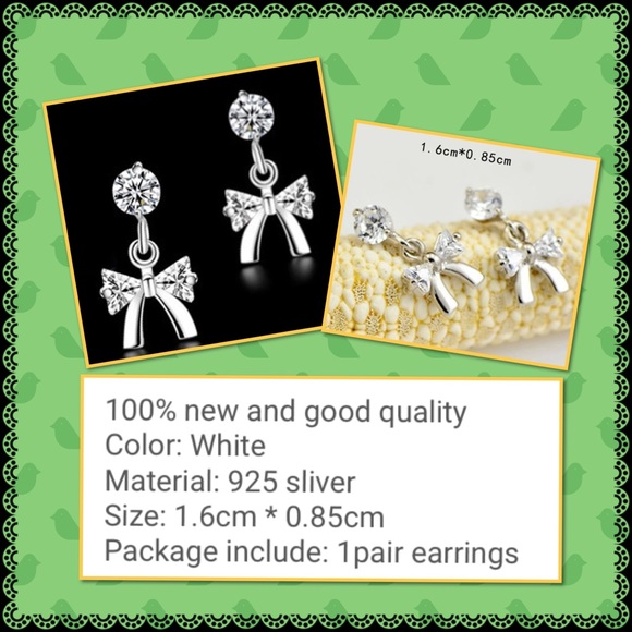 925 silver Rhinestone Bow earrings - Picture 2 of 2
