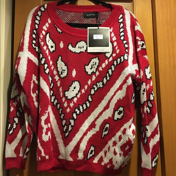 NWT Nasty Gal x Mink Pink Red Bandana Sweater - Picture 2 of 6