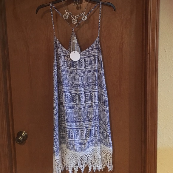 En Creme Royal blue tribal dress