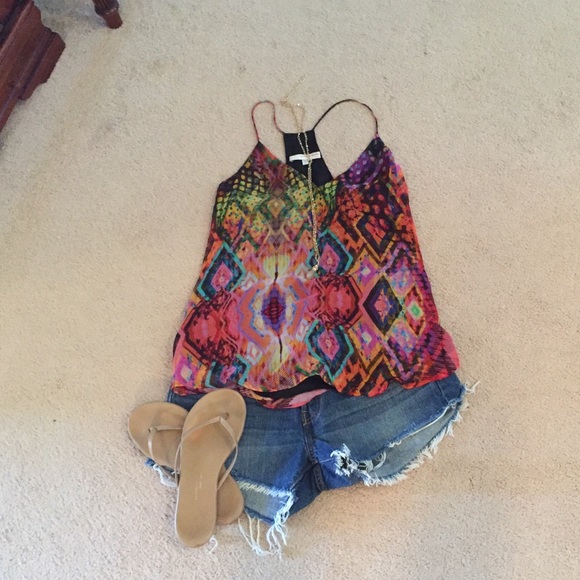 Lavender Brown silk Multi colored tank size S