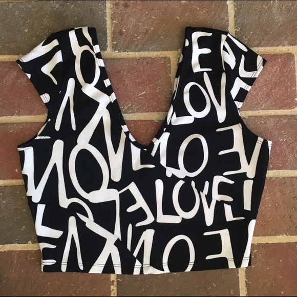 Tops - Black & White "LOVE" crop top - NWOT