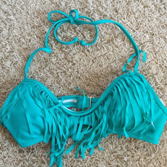Teal fringe bikini top