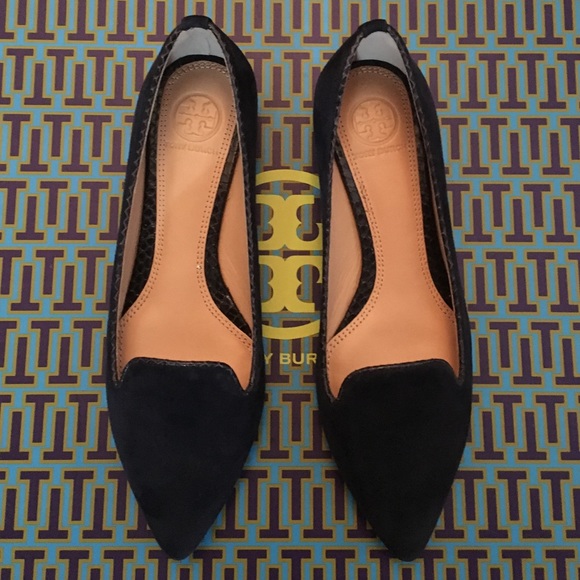 Navy Tory Burch Smoking Slippers / Flats