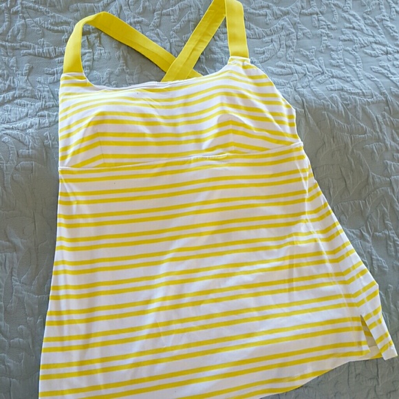 Yellow and white striped yoga top