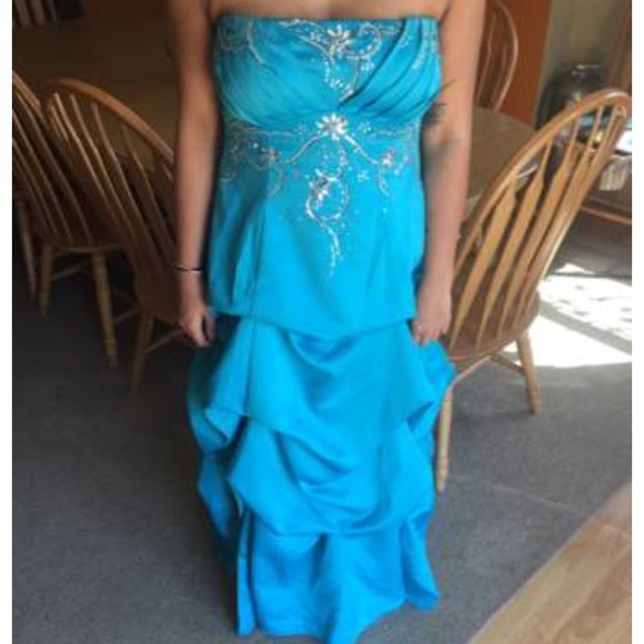 Strapless blue sequence dress
