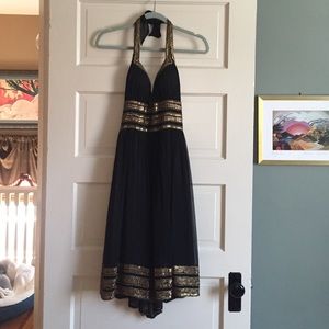 Gold sequence and beading halter dress