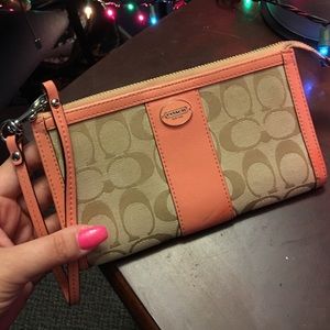 Authentic Tan & Peach Coach Wallet