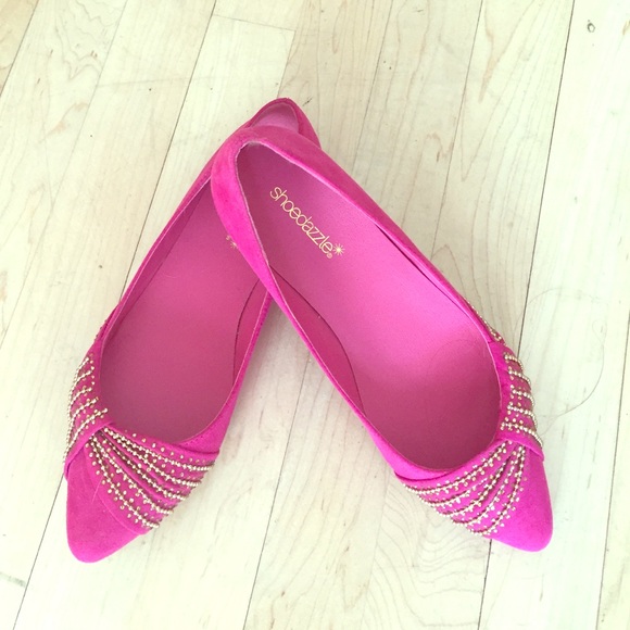 Shoe Dazzle Shoes - Pink and gold flats