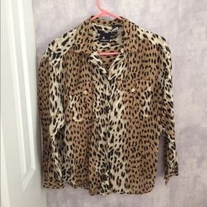 Lizsport Leopard Print Casual Button Down (M)