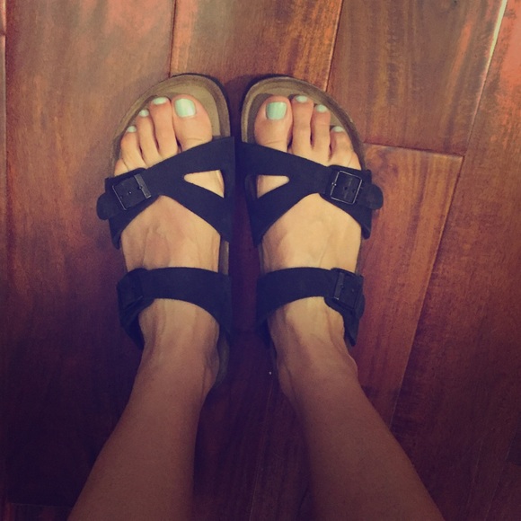 Brand new soft footed Birkenstocks. Black leather!