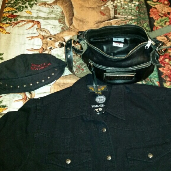 Harley Davidson button down long sleeve,purse,hat - Picture 2 of 4