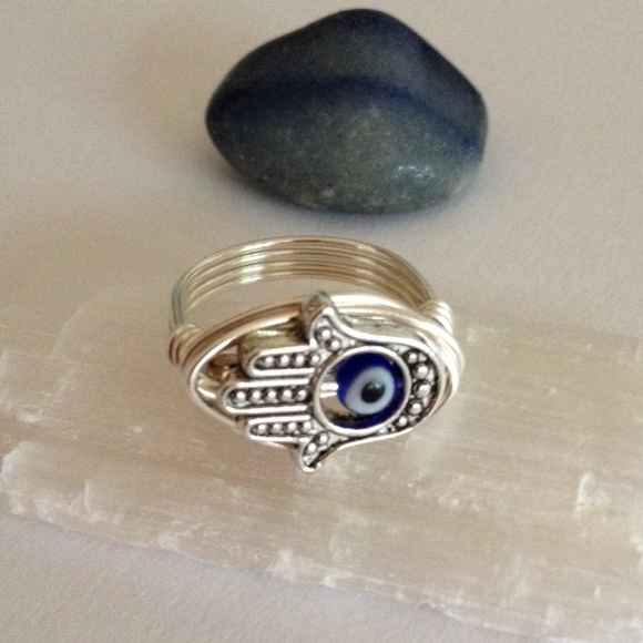 Evil Eye Hamsa Hand Ring - Picture 2 of 7