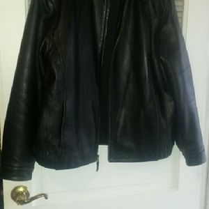 Mens black leather coat large