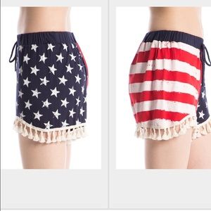 American flag shorts with tassels