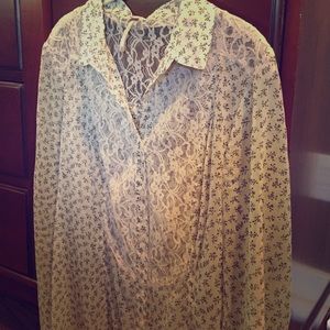Free People lace adorned button down blouse