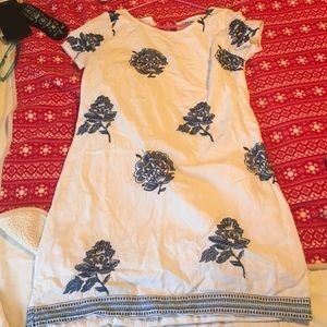 Blue and white floral shift dress