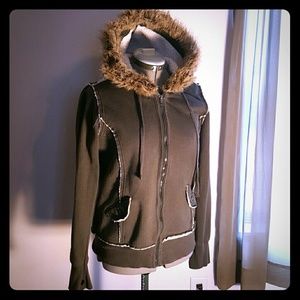 Gently pre-owned sz L fur trim hoodie sherpa lined