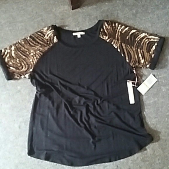Black Gold Sequinned Top Tee