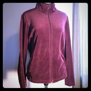 Hanes Athletics sz XL zip front velour jacket wine