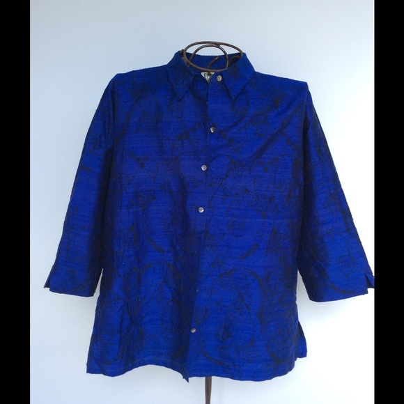 Chico's embroidered silk top.