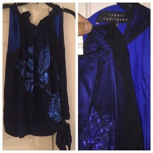 Dark Blue, Silk, Robert Rodriguez Blouse sz 8