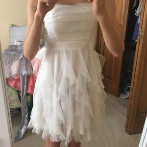 WHITE RUFFLY STRAPLESS DRESS