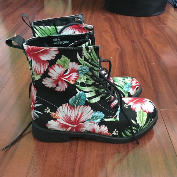 Floral print combat boots