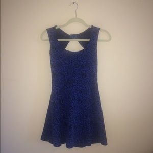 Black and Royal Blue Patterned Skater Dress