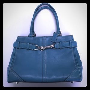 Coach F11199 Teal Hamptons Leather Carryall Tote