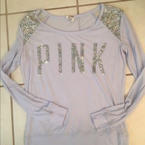 PINK XS Baby Blue Bling Lightweight Crew