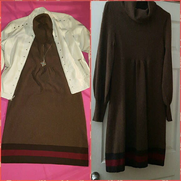 Badgley Mischka brown cashmere sweater dress