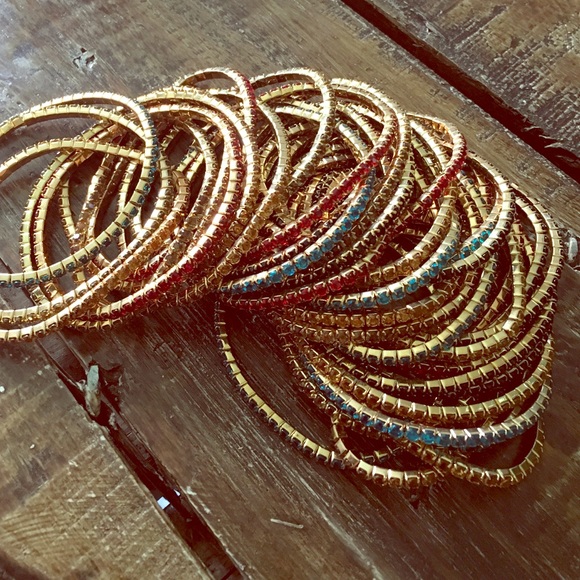 Multi-colored jeweled bracelets elastic band