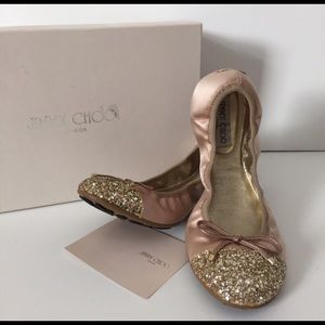 Jimmy Choo Blush Glitter Cap Toe Ballet Flats