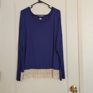 Blue top with crochet bottom