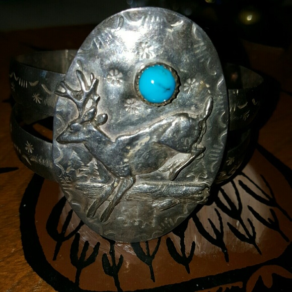 Ss western/indian turquoise deer bracelet