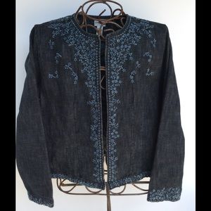 Chico's black wash denim jacket.