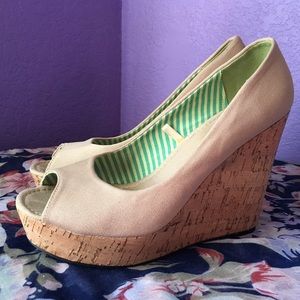 Wet Seal Nude Peep Toe Wedges