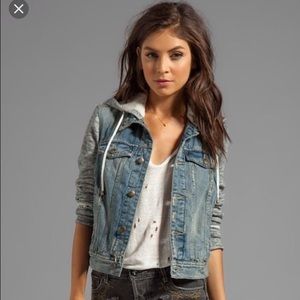 Free People Grey Hooded Jean Jacket
