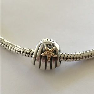 Pandora Sea Shell Charm, Silver & 14k gold