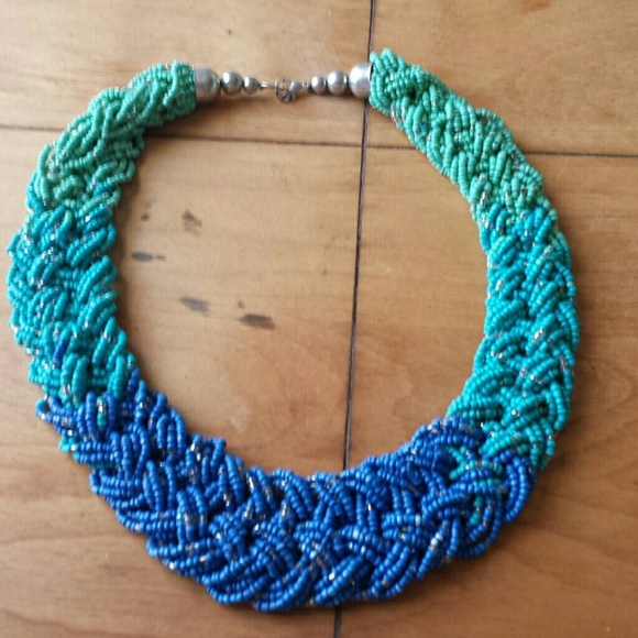 Ocean blue braided bead statement necklace
