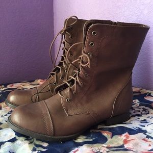 Wet Seal Brown Faux Leather Combat Boots