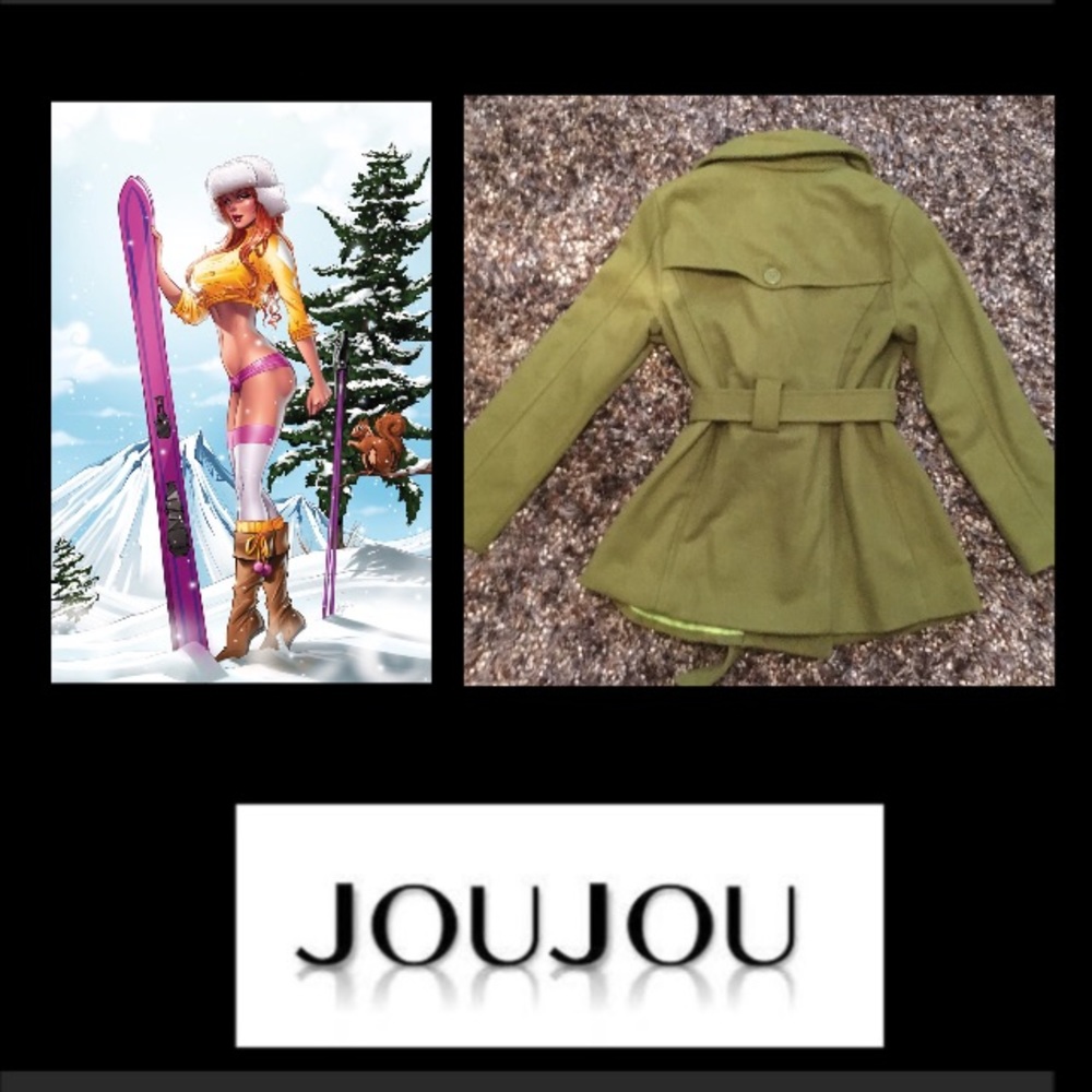 JOUJOU•Olive GreenDouble Breasted Pea Coat - Picture 6 of 9