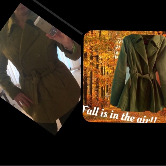 JOUJOU•Olive GreenDouble Breasted Pea Coat - Picture 4 of 9