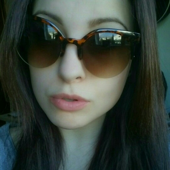 Women Retro Cat Eye Semi-Rim Round sunglasse - Picture 2 of 2