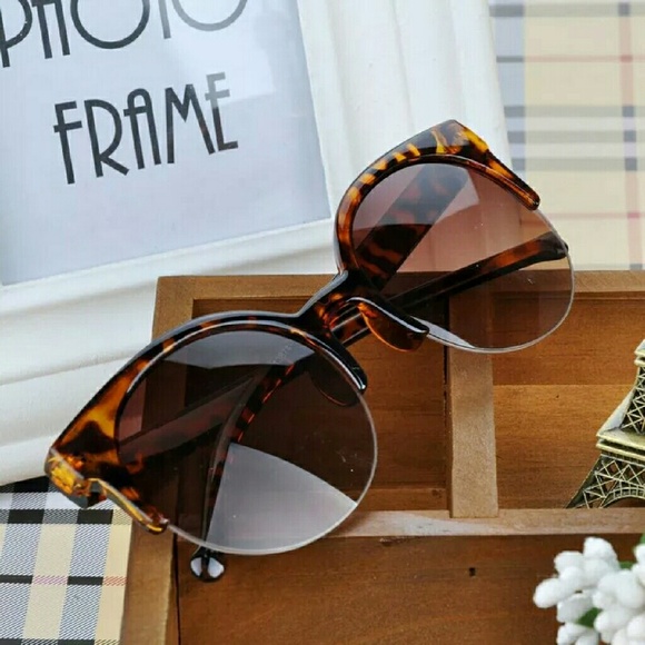 Accessories - Unise Men Women Retro Cat Eye Semi-Rim Round Sungl